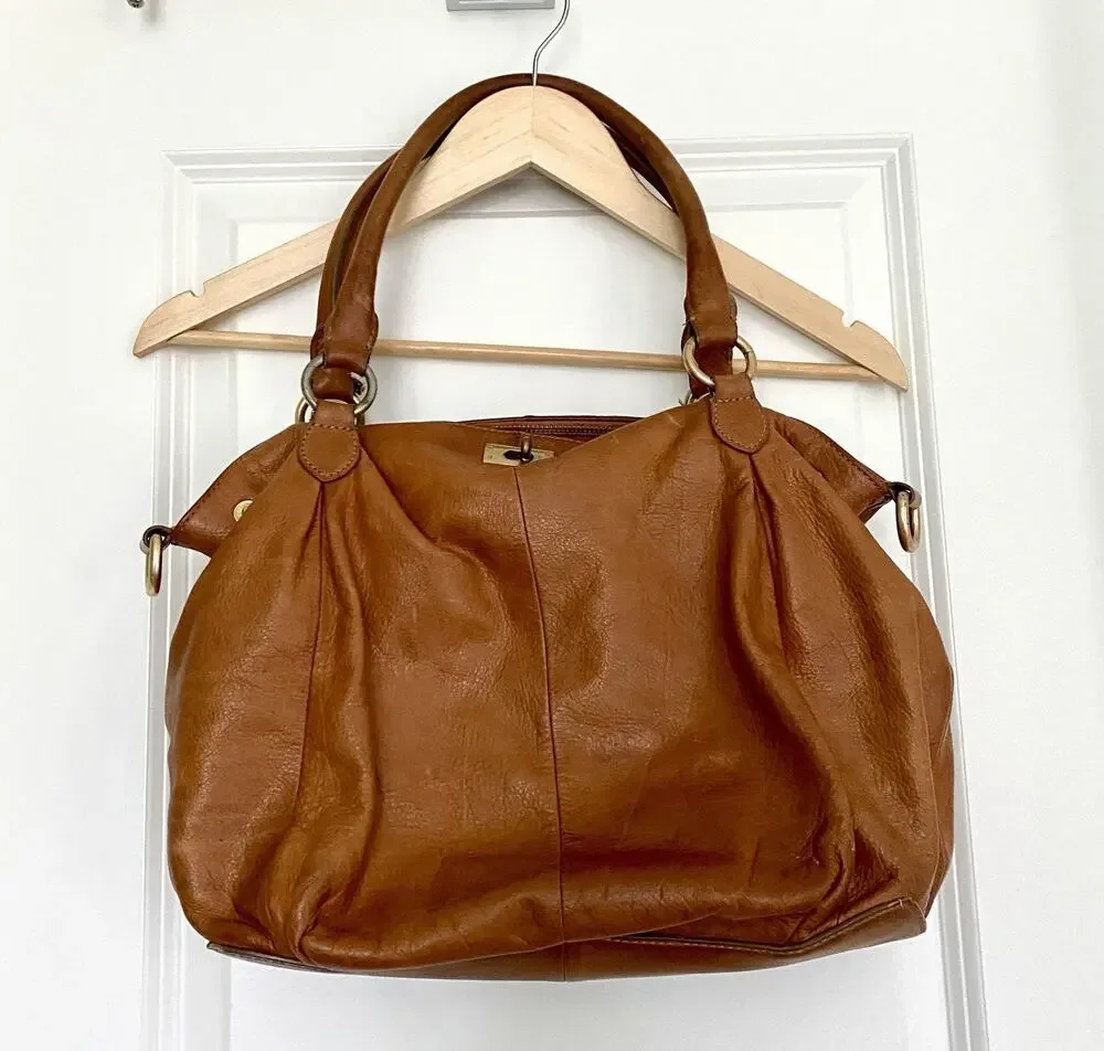 J. Crew Brompton Cognac Brown Pebbled Leather Slouchy Hobo Satchel Bag